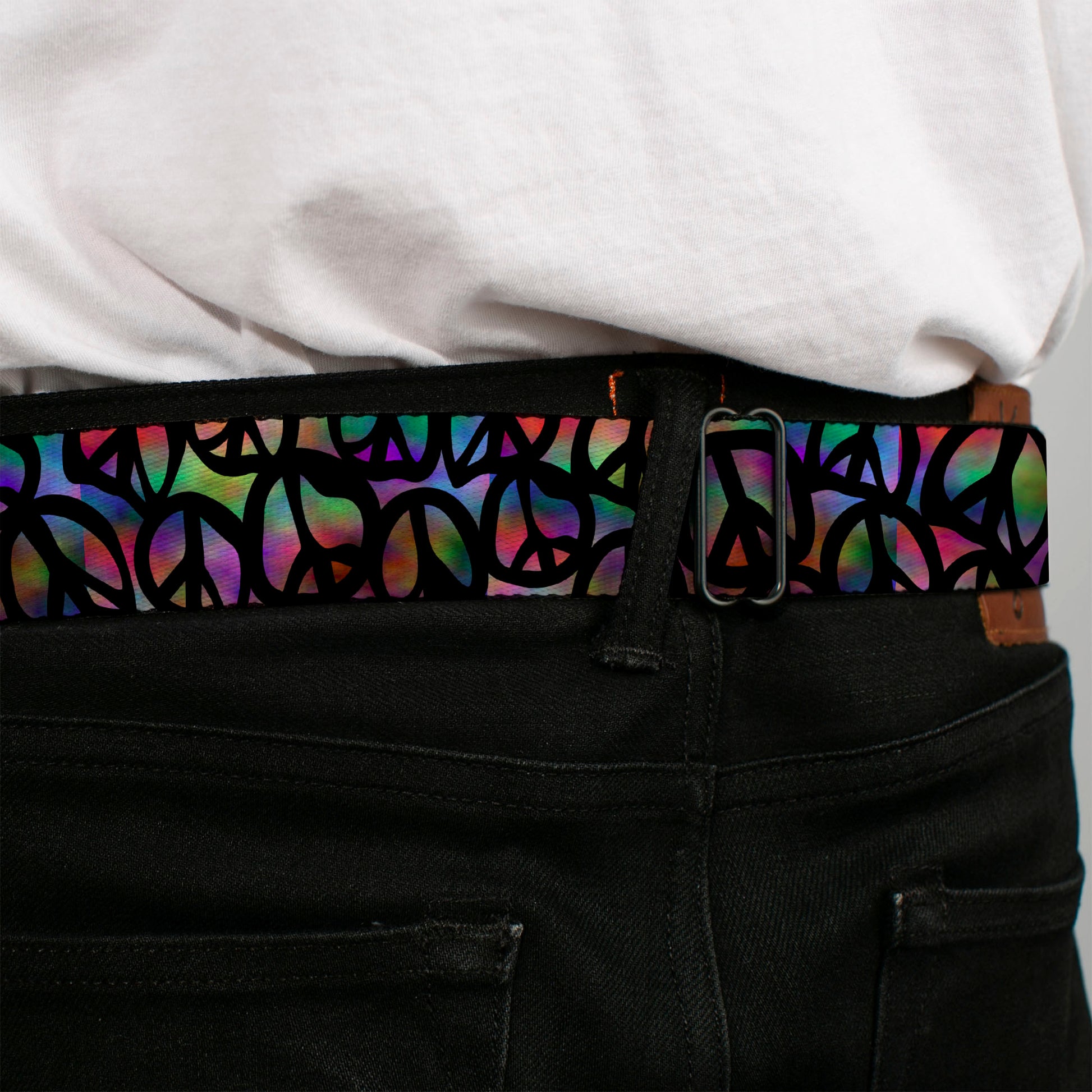 BD Wings Logo CLOSE-UP Full Color Black Silver Seatbelt Belt - Peace Psychedelic Webbing Seatbelt Belts Buckle-Down