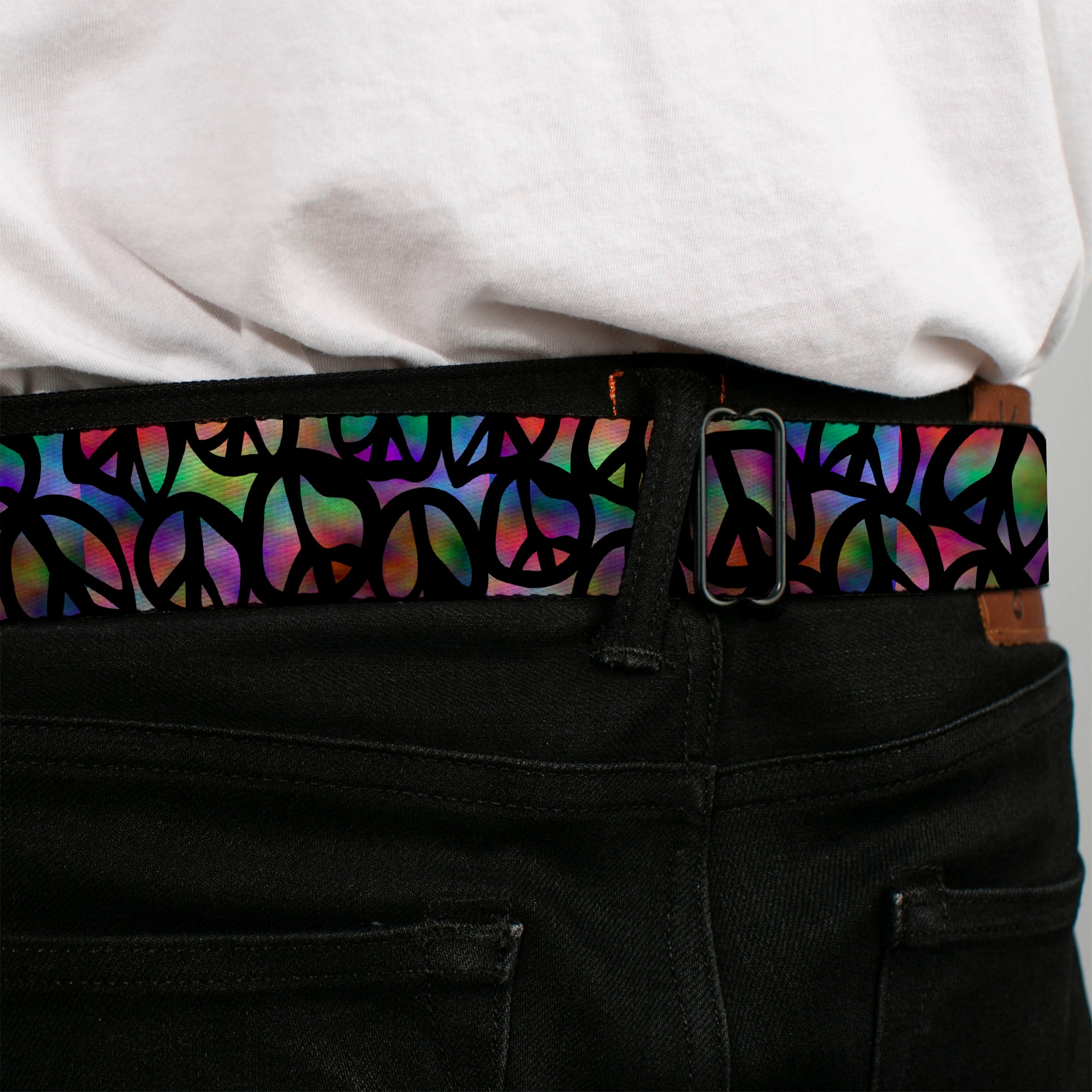 BD Wings Logo CLOSE-UP Full Color Black Silver Seatbelt Belt - Peace Psychedelic Webbing Seatbelt Belts Buckle-Down