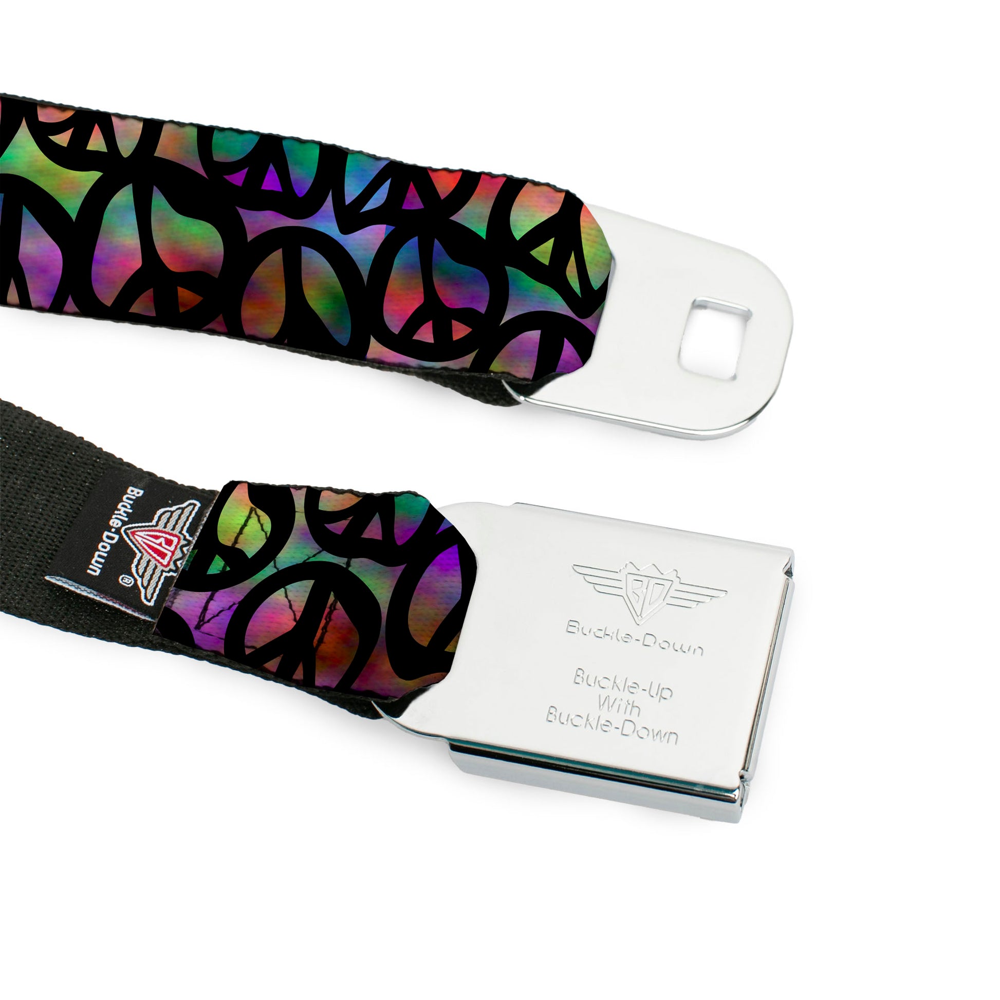 BD Wings Logo CLOSE-UP Full Color Black Silver Seatbelt Belt - Peace Psychedelic Webbing Seatbelt Belts Buckle-Down