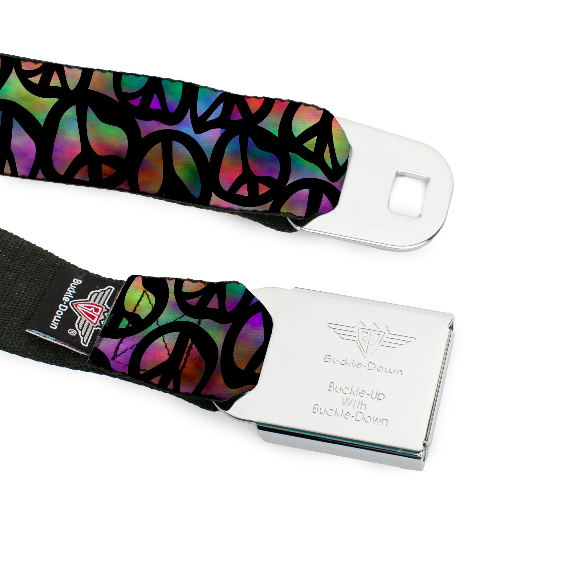 BD Wings Logo CLOSE-UP Full Color Black Silver Seatbelt Belt - Peace Psychedelic Webbing Seatbelt Belts Buckle-Down