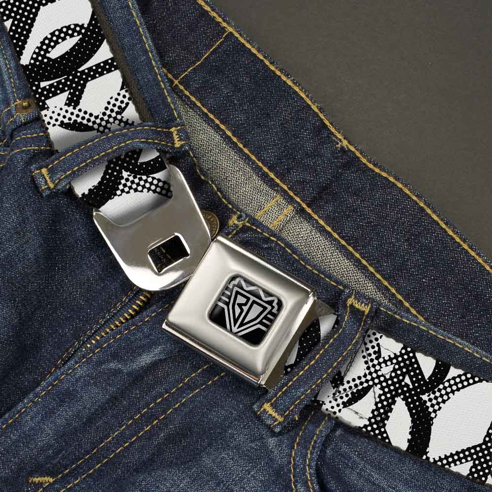 BD Wings Logo CLOSE-UP Full Color Black Silver Seatbelt Belt - Peace Dots White/Black Webbing Seatbelt Belts Buckle-Down