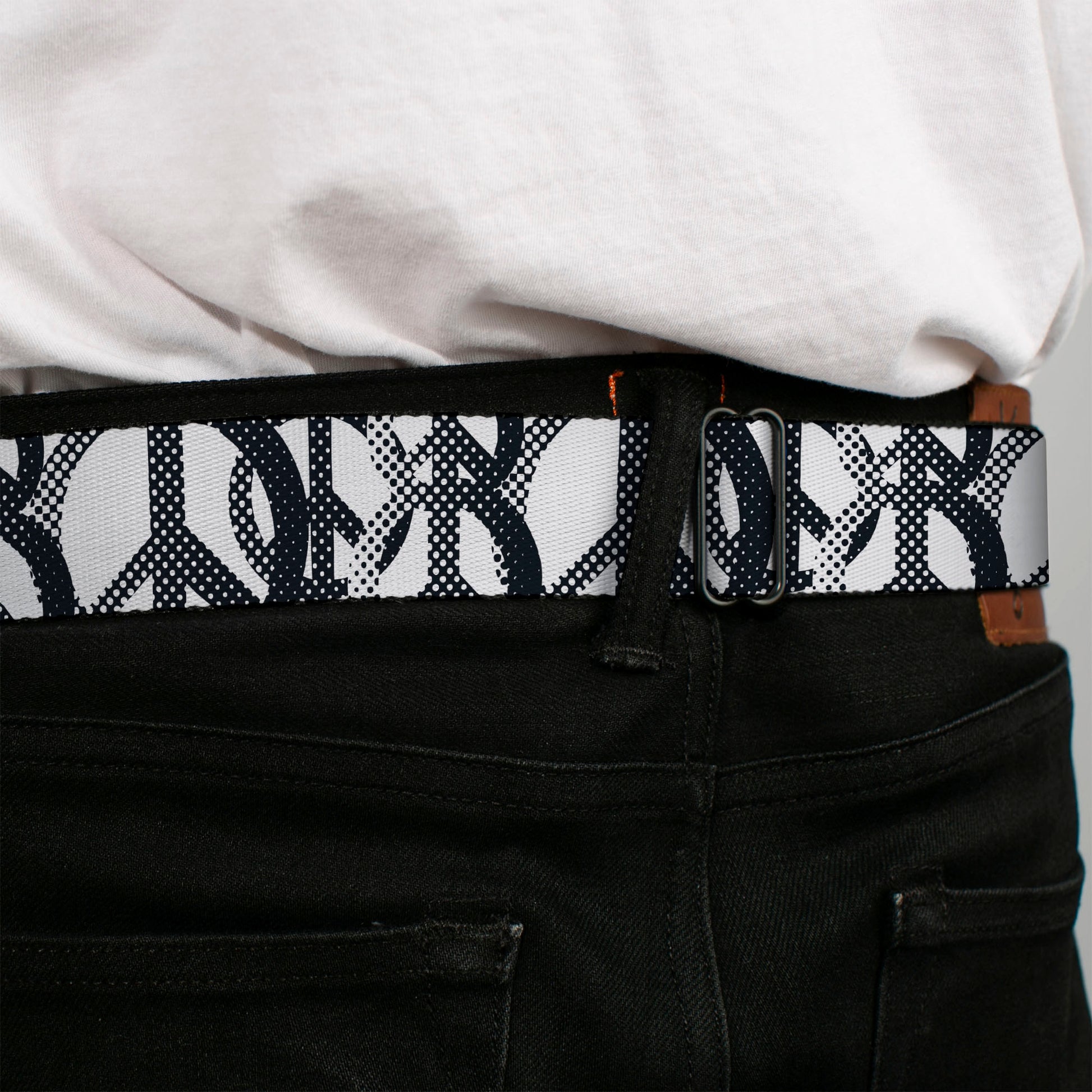 BD Wings Logo CLOSE-UP Full Color Black Silver Seatbelt Belt - Peace Dots White/Black Webbing Seatbelt Belts Buckle-Down