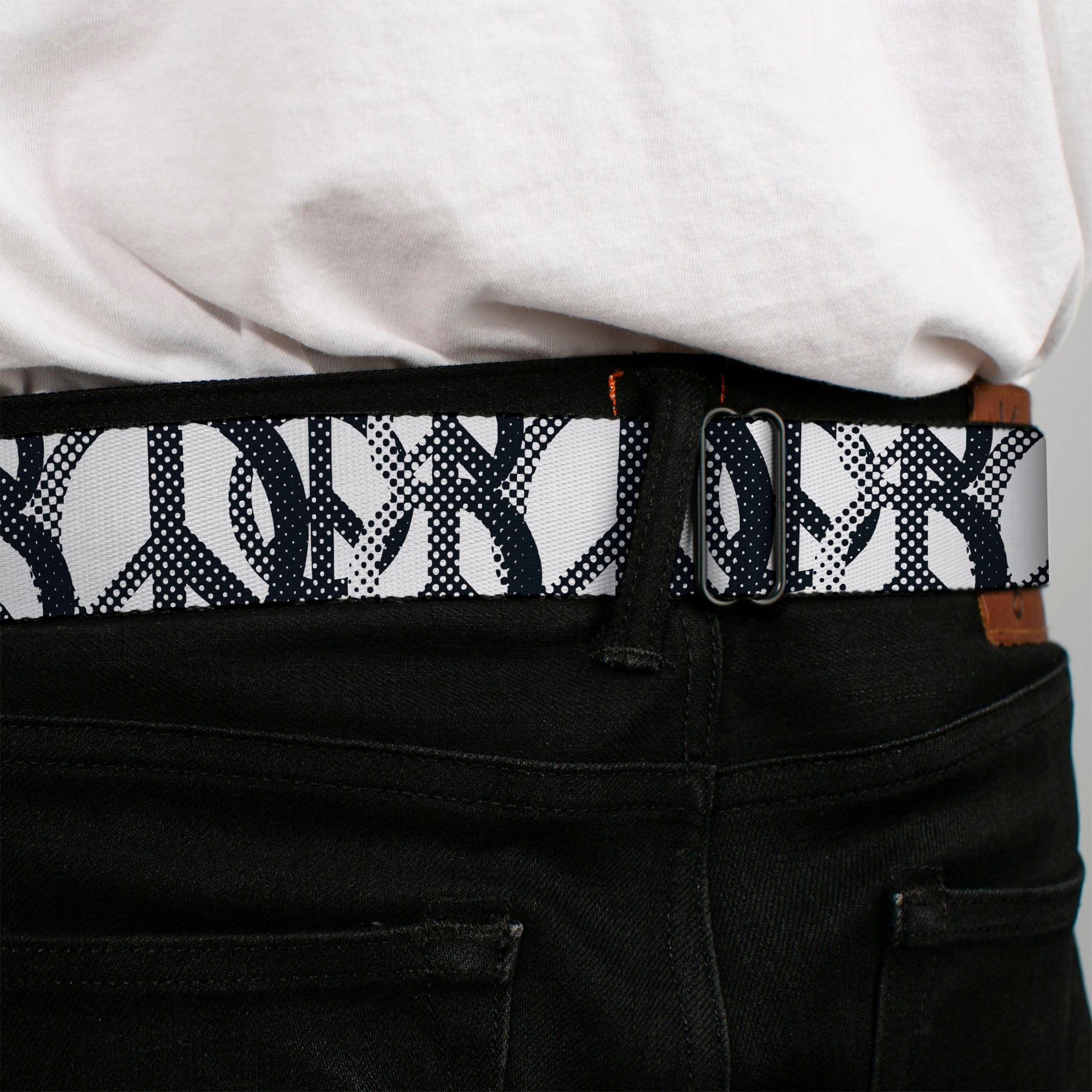 BD Wings Logo CLOSE-UP Full Color Black Silver Seatbelt Belt - Peace Dots White/Black Webbing Seatbelt Belts Buckle-Down