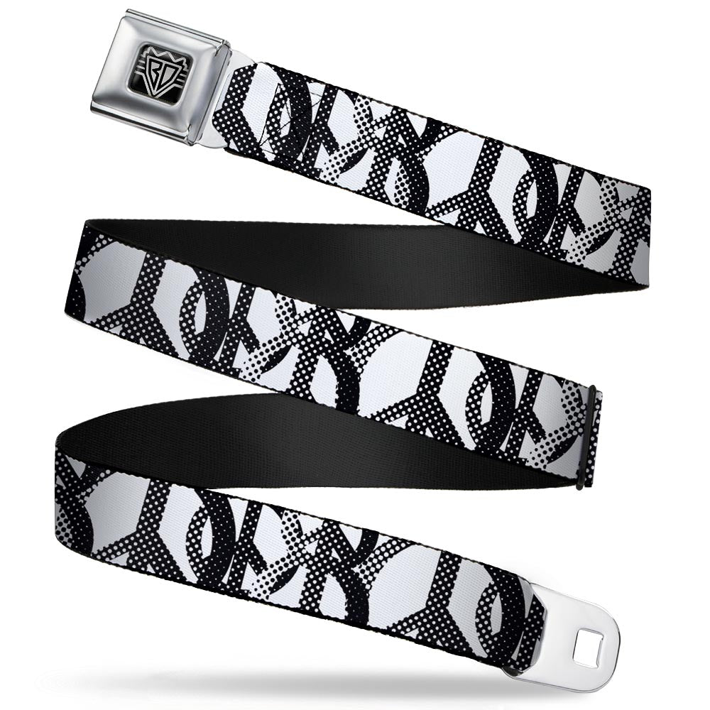 BD Wings Logo CLOSE-UP Full Color Black Silver Seatbelt Belt - Peace Dots White/Black Webbing Seatbelt Belts Buckle-Down