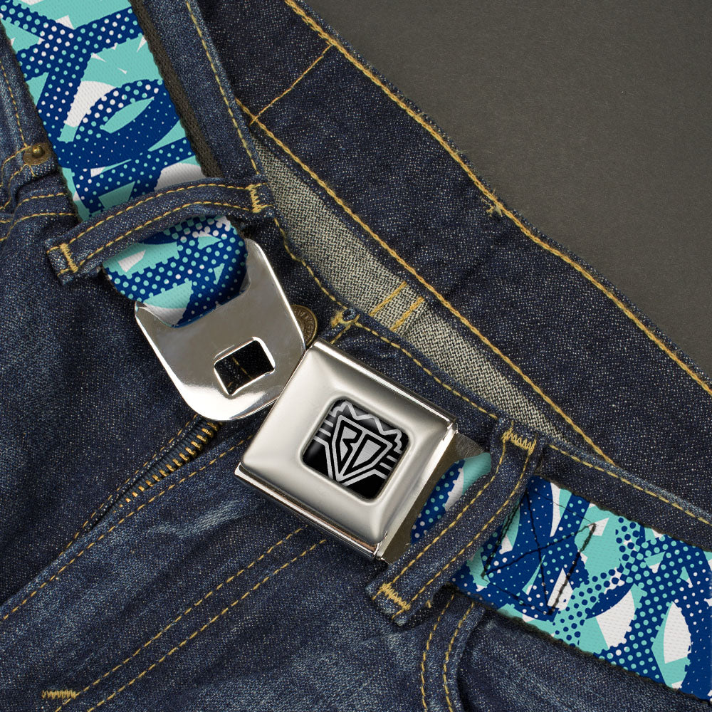 BD Wings Logo CLOSE-UP Full Color Black Silver Seatbelt Belt - Peace Dots White/Blue Webbing Seatbelt Belts Buckle-Down