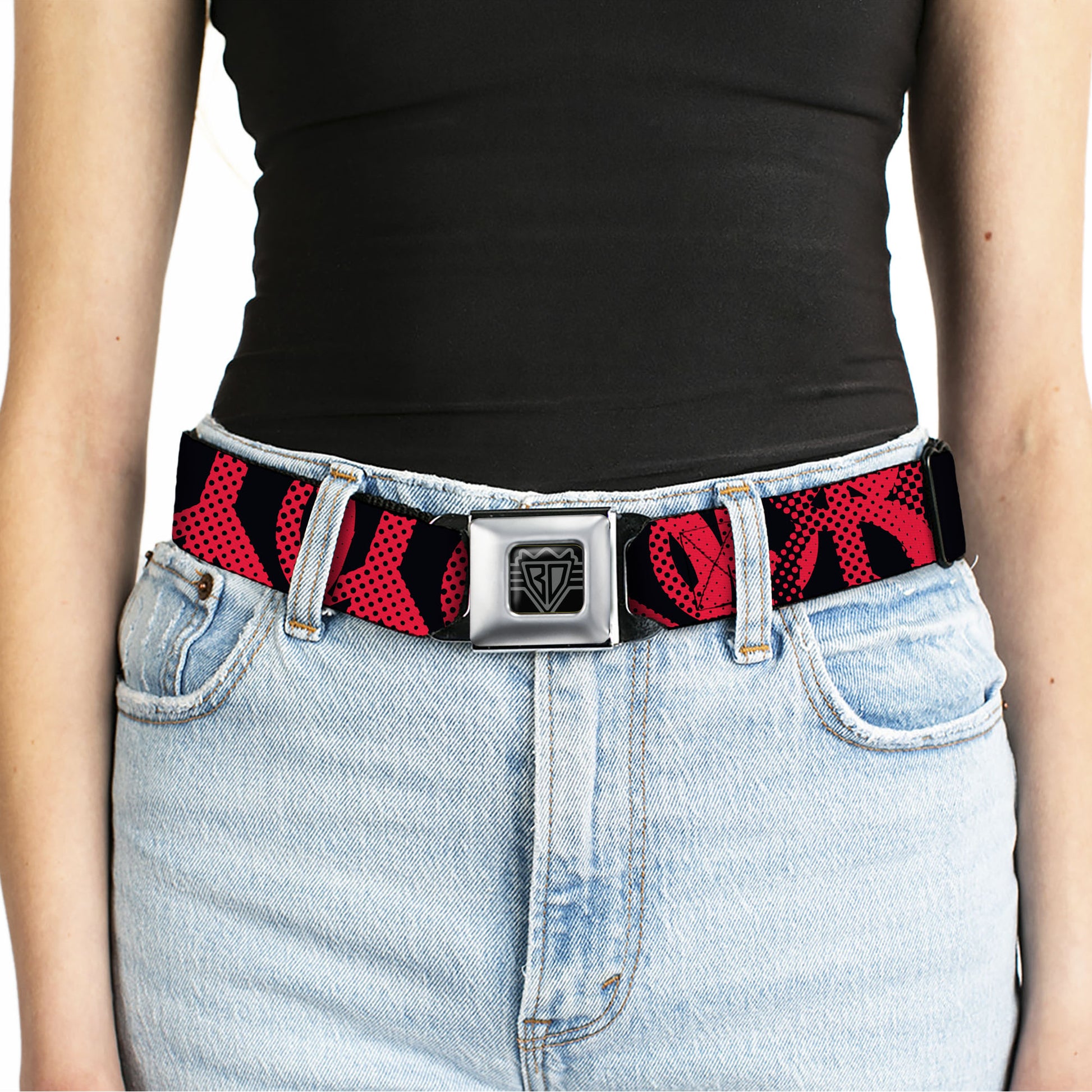 BD Wings Logo CLOSE-UP Full Color Black Silver Seatbelt Belt - Peace Dots Black/Fuchsia Webbing Seatbelt Belts Buckle-Down
