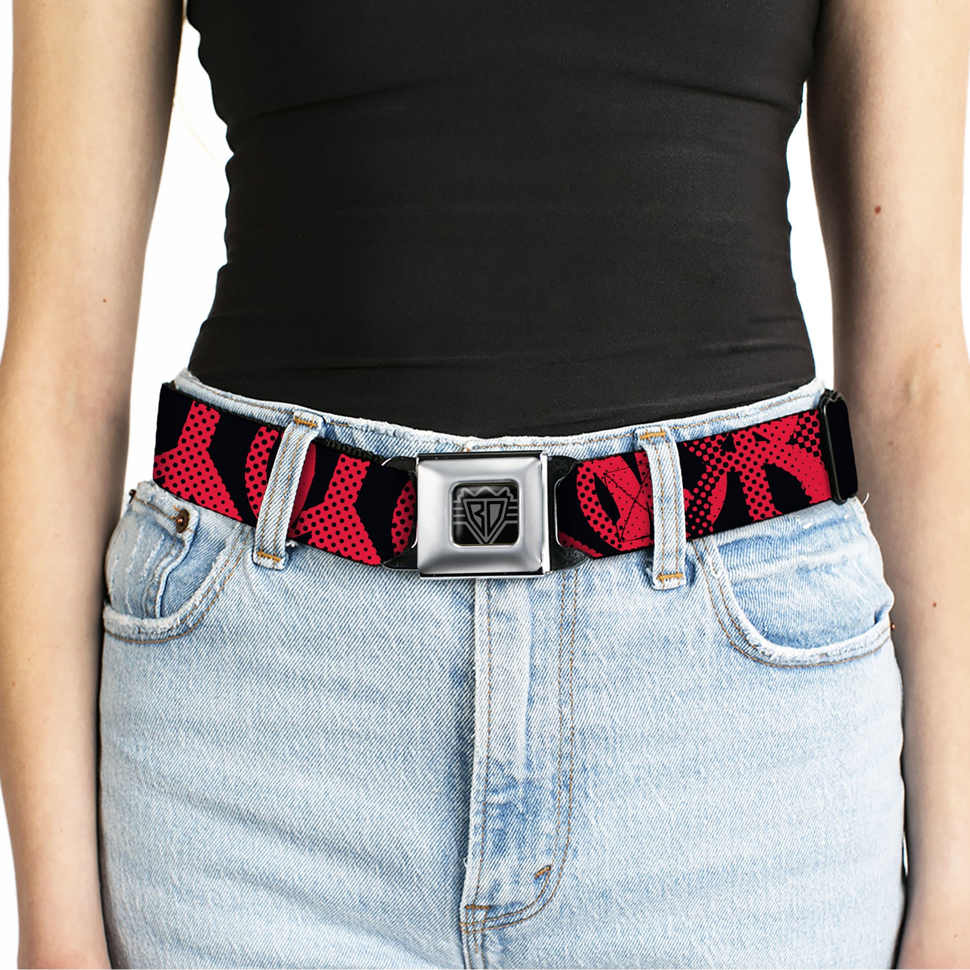 BD Wings Logo CLOSE-UP Full Color Black Silver Seatbelt Belt - Peace Dots Black/Fuchsia Webbing Seatbelt Belts Buckle-Down