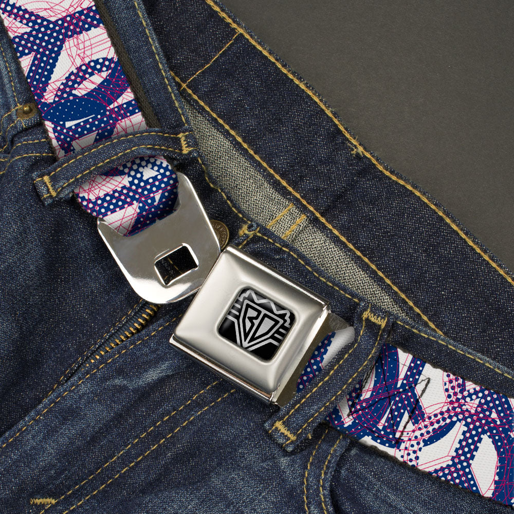 BD Wings Logo CLOSE-UP Full Color Black Silver Seatbelt Belt - Peace Mixed White/Blue/Pink Webbing Seatbelt Belts Buckle-Down