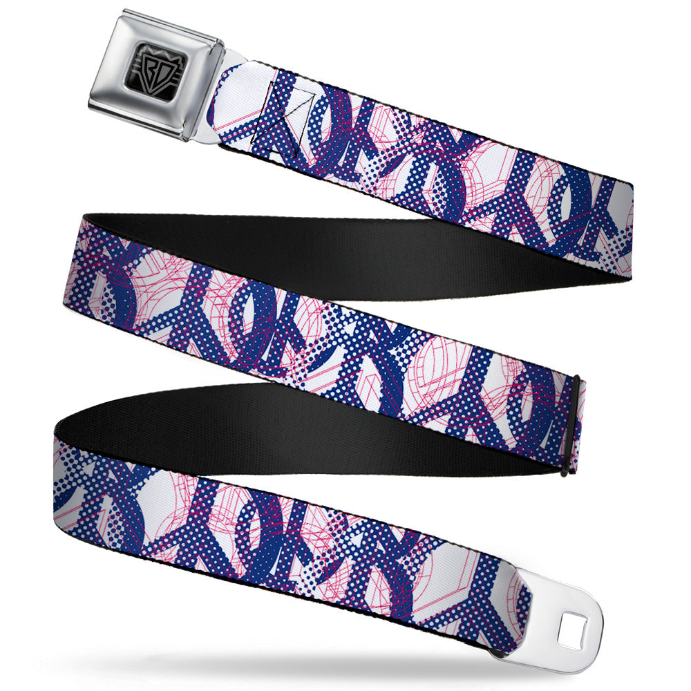 BD Wings Logo CLOSE-UP Full Color Black Silver Seatbelt Belt - Peace Mixed White/Blue/Pink Webbing Seatbelt Belts Buckle-Down