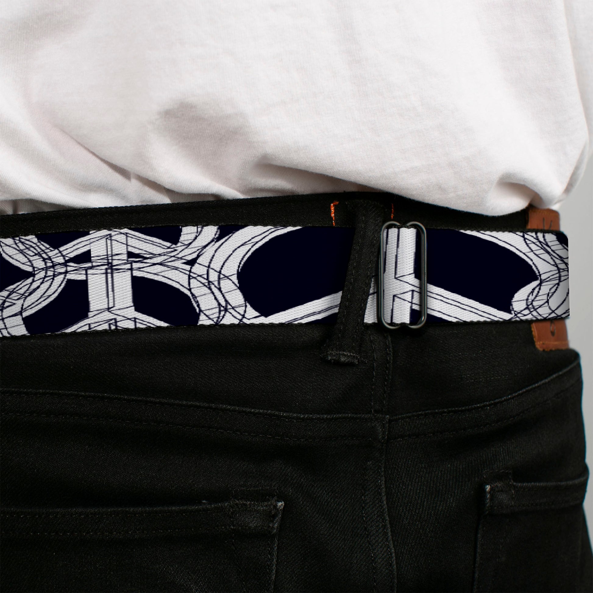 BD Wings Logo CLOSE-UP Full Color Black Silver Seatbelt Belt - Peace Sketch Black/White Webbing Seatbelt Belts Buckle-Down
