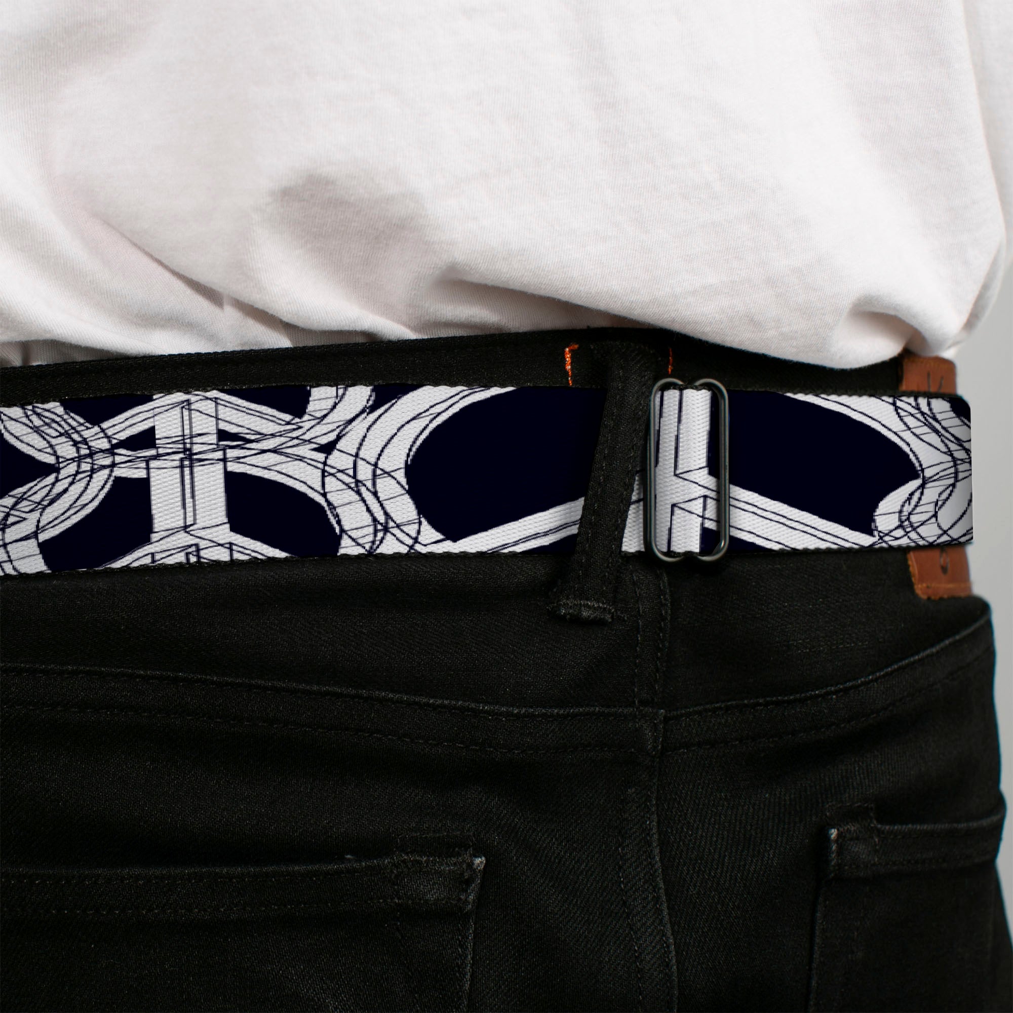 BD Wings Logo CLOSE-UP Full Color Black Silver Seatbelt Belt - Peace Sketch Black/White Webbing Seatbelt Belts Buckle-Down