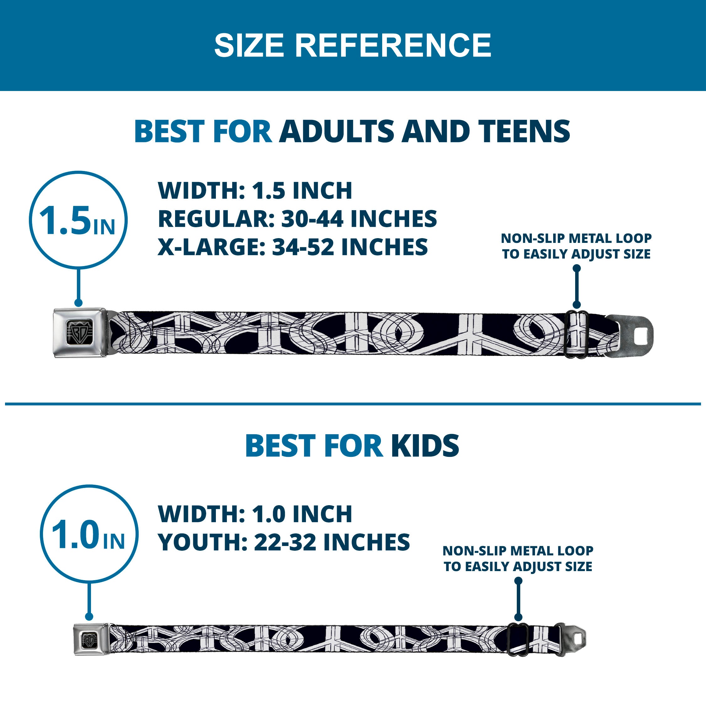 BD Wings Logo CLOSE-UP Full Color Black Silver Seatbelt Belt - Peace Sketch Black/White Webbing Seatbelt Belts Buckle-Down