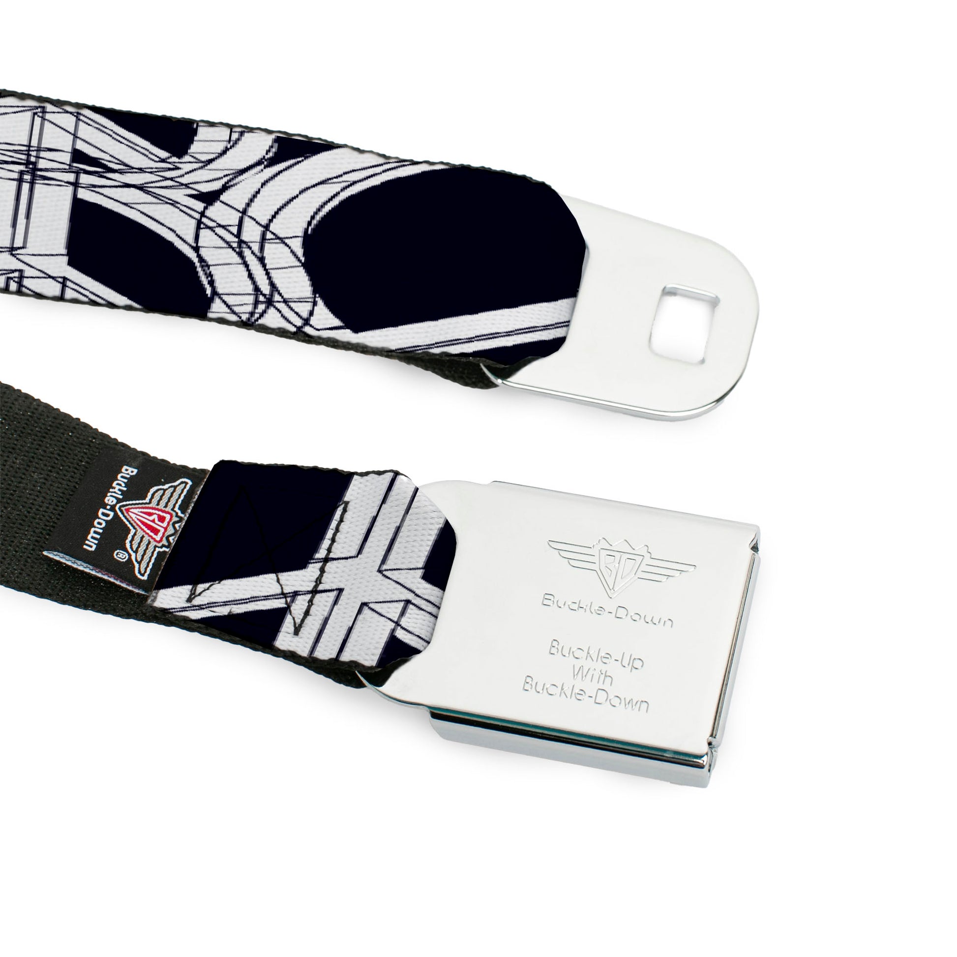 BD Wings Logo CLOSE-UP Full Color Black Silver Seatbelt Belt - Peace Sketch Black/White Webbing Seatbelt Belts Buckle-Down