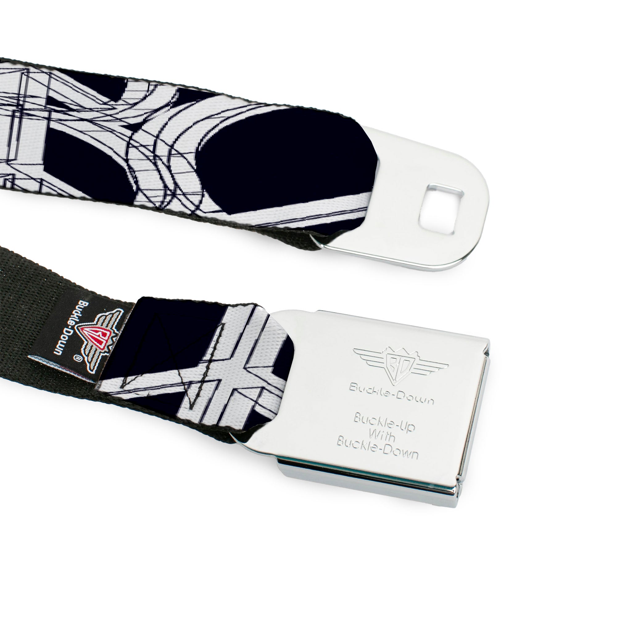 BD Wings Logo CLOSE-UP Full Color Black Silver Seatbelt Belt - Peace Sketch Black/White Webbing Seatbelt Belts Buckle-Down