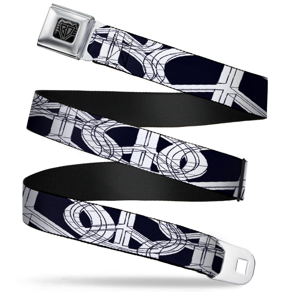 BD Wings Logo CLOSE-UP Full Color Black Silver Seatbelt Belt - Peace Sketch Black/White Webbing Seatbelt Belts Buckle-Down