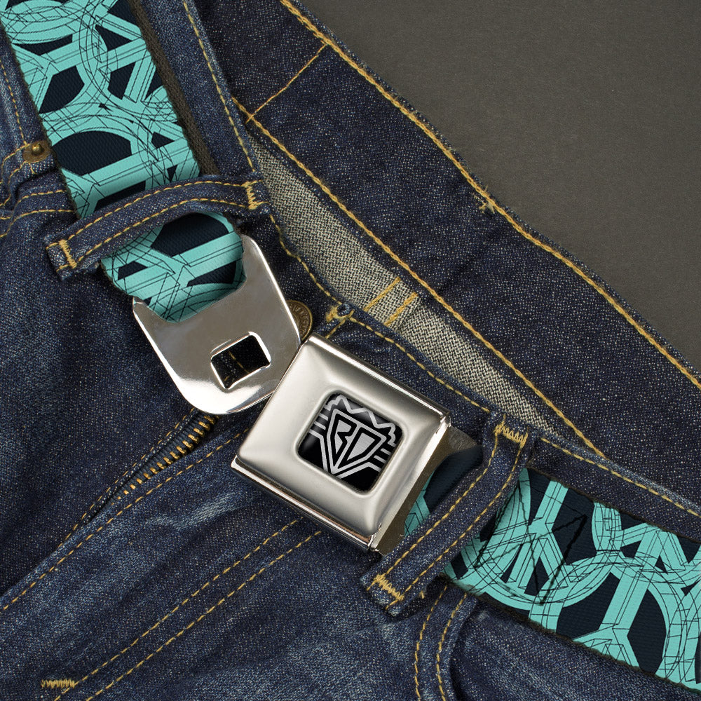 BD Wings Logo CLOSE-UP Full Color Black Silver Seatbelt Belt - Peace Sketch Black/Baby Blue Webbing Seatbelt Belts Buckle-Down