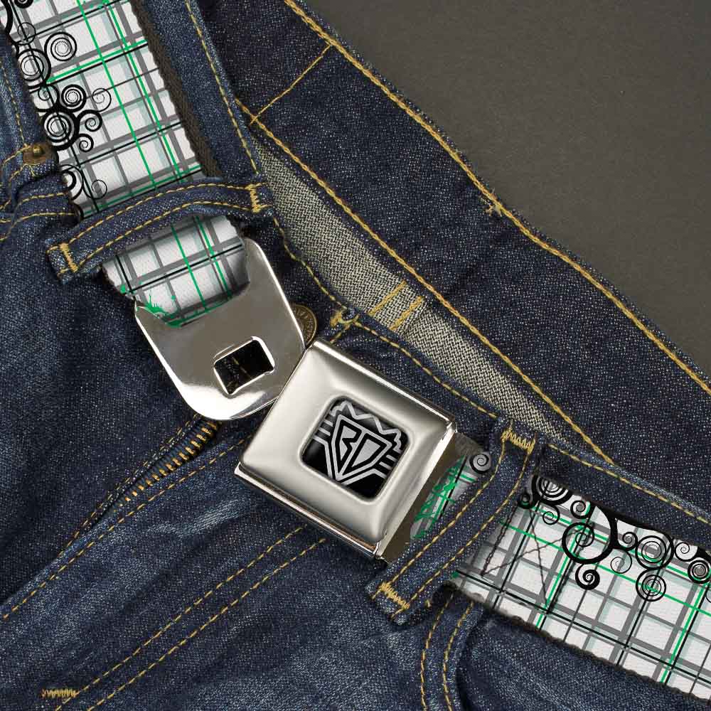 BD Wings Logo CLOSE-UP Full Color Black Silver Seatbelt Belt - Plaid Curls White/Black/Gray/Green Webbing Seatbelt Belts Buckle-Down