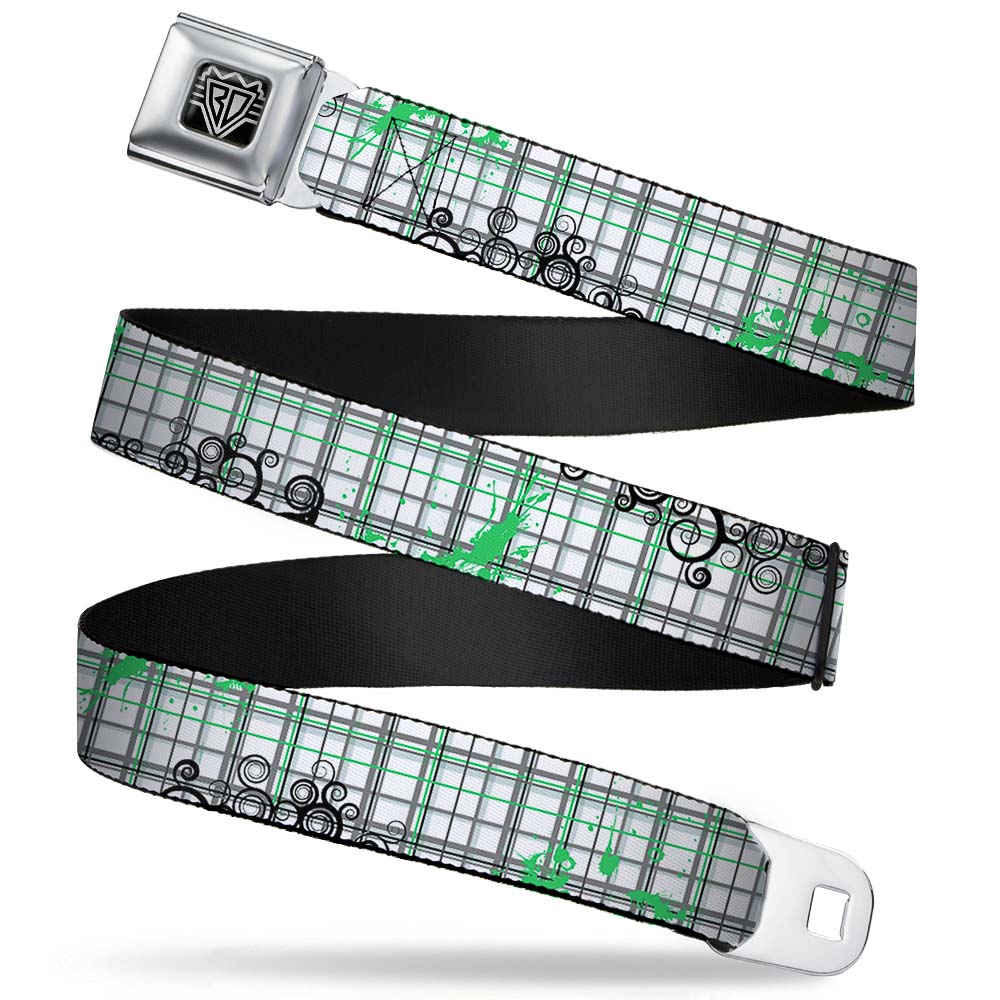BD Wings Logo CLOSE-UP Full Color Black Silver Seatbelt Belt - Plaid Curls White/Black/Gray/Green Webbing Seatbelt Belts Buckle-Down