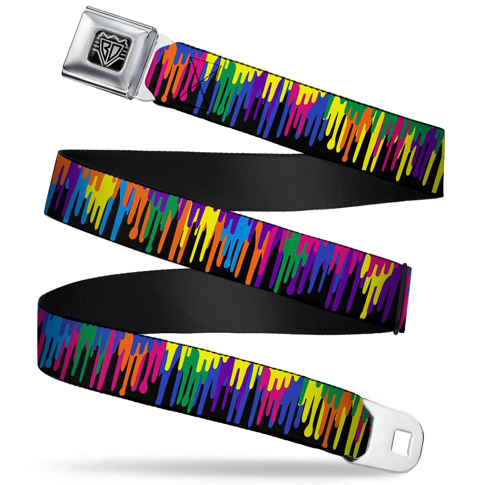 BD Wings Logo CLOSE-UP Full Color Black Silver Seatbelt Belt - Paint Drips Black/Multi Neon Webbing Seatbelt Belts Buckle-Down