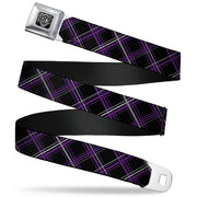 BD Wings Logo CLOSE-UP Full Color Black Silver Seatbelt Belt - Plaid Black/Purple/Gray Webbing Seatbelt Belts Buckle-Down