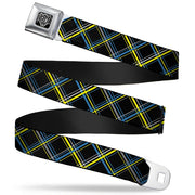BD Wings Logo CLOSE-UP Full Color Black Silver Seatbelt Belt - Plaid Black/Yellow/Turquoise/Gray Webbing Seatbelt Belts Buckle-Down