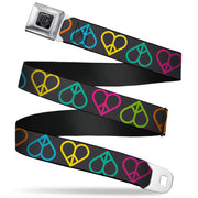 BD Wings Logo CLOSE-UP Full Color Black Silver Seatbelt Belt - Peace Hearts Repeat Black/Neon Webbing Seatbelt Belts Buckle-Down