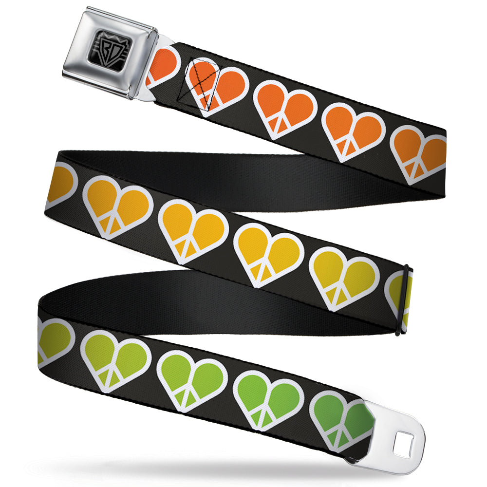 BD Wings Logo CLOSE-UP Full Color Black Silver Seatbelt Belt - Peace Hearts Repeat Fill Black/Rainbow Webbing Seatbelt Belts Buckle-Down