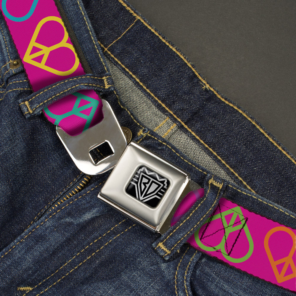 BD Wings Logo CLOSE-UP Full Color Black Silver Seatbelt Belt - Peace Hearts Repeat Fuchsia/Neon Webbing Seatbelt Belts Buckle-Down