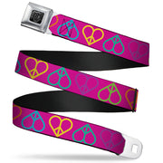 BD Wings Logo CLOSE-UP Full Color Black Silver Seatbelt Belt - Peace Hearts Repeat Fuchsia/Neon Webbing Seatbelt Belts Buckle-Down