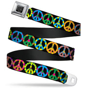 BD Wings Logo CLOSE-UP Full Color Black Silver Seatbelt Belt - Peace Flowers Black/Multi Color Webbing Seatbelt Belts Buckle-Down