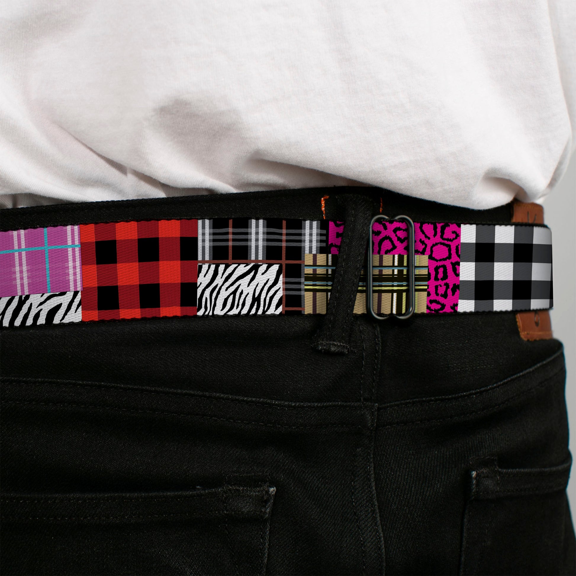 BD Wings Logo CLOSE-UP Full Color Black Silver Seatbelt Belt - Plaid & Animal Skins Webbing Seatbelt Belts Buckle-Down