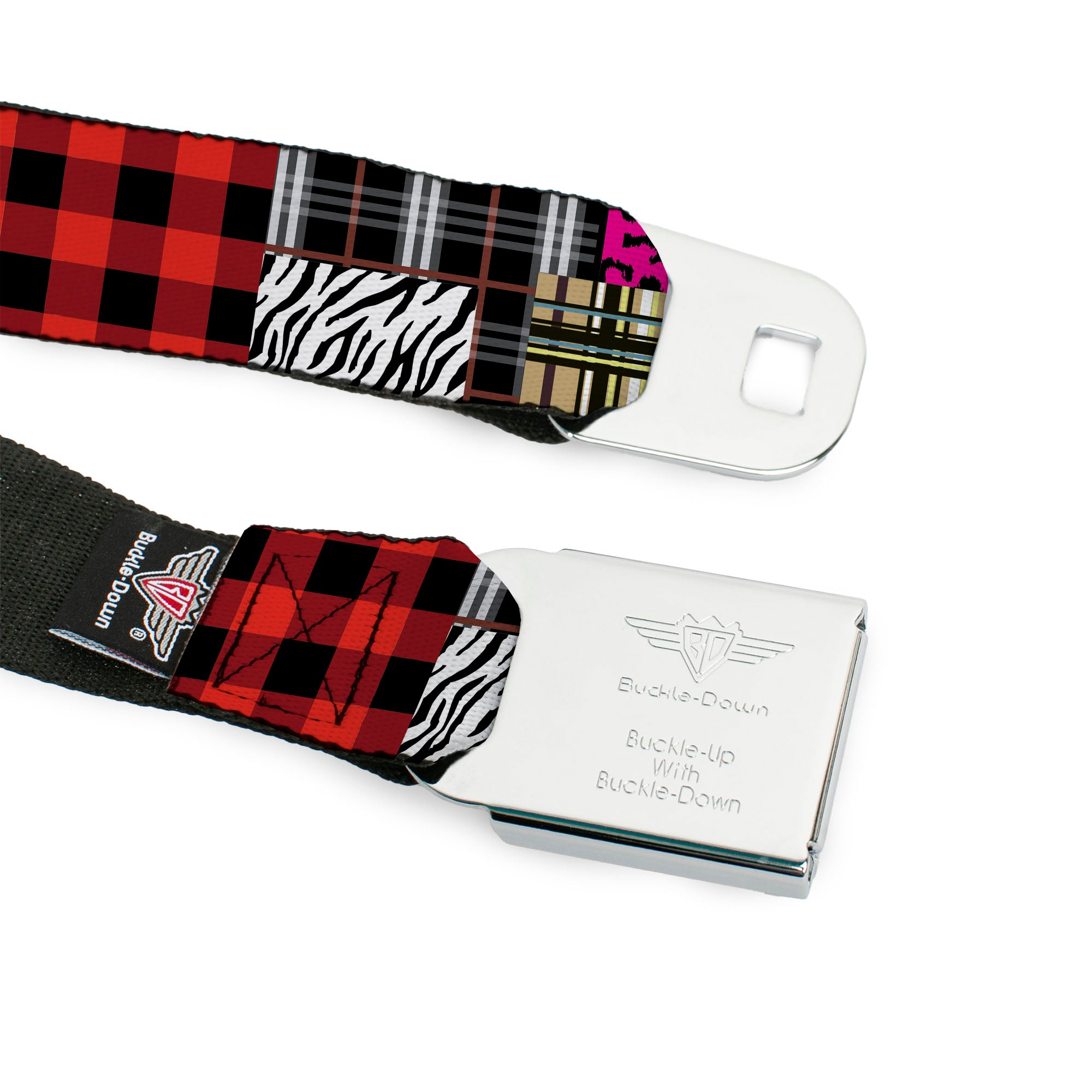 BD Wings Logo CLOSE-UP Full Color Black Silver Seatbelt Belt - Plaid & Animal Skins Webbing Seatbelt Belts Buckle-Down