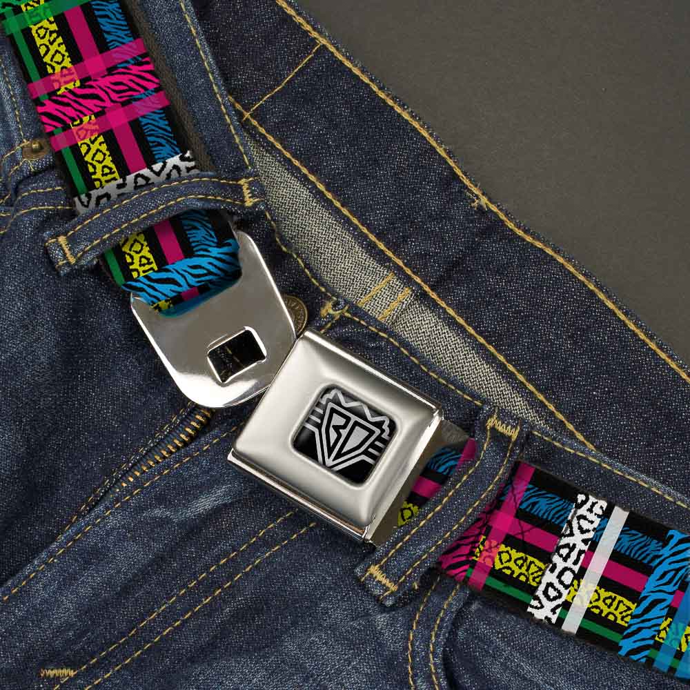 BD Wings Logo CLOSE-UP Full Color Black Silver Seatbelt Belt - Plaid Black/Neon Animal Skins Webbing Seatbelt Belts Buckle-Down
