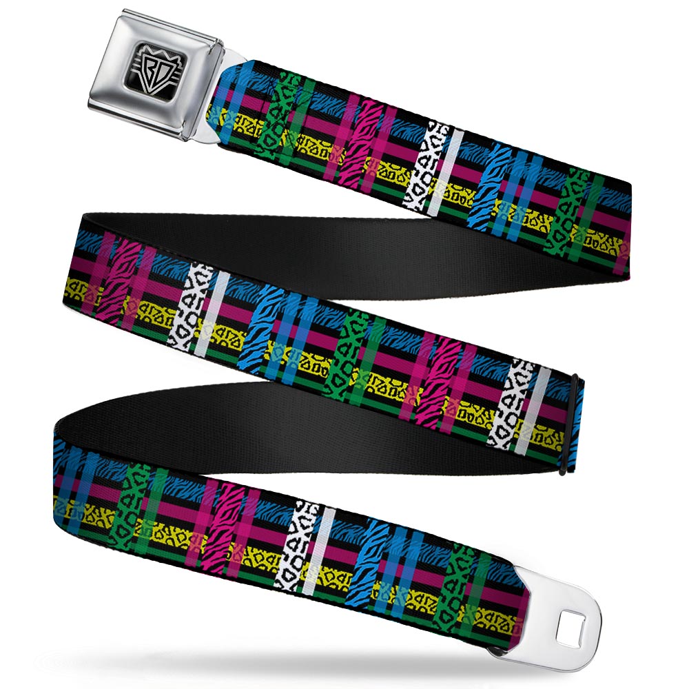 BD Wings Logo CLOSE-UP Full Color Black Silver Seatbelt Belt - Plaid Black/Neon Animal Skins Webbing Seatbelt Belts Buckle-Down