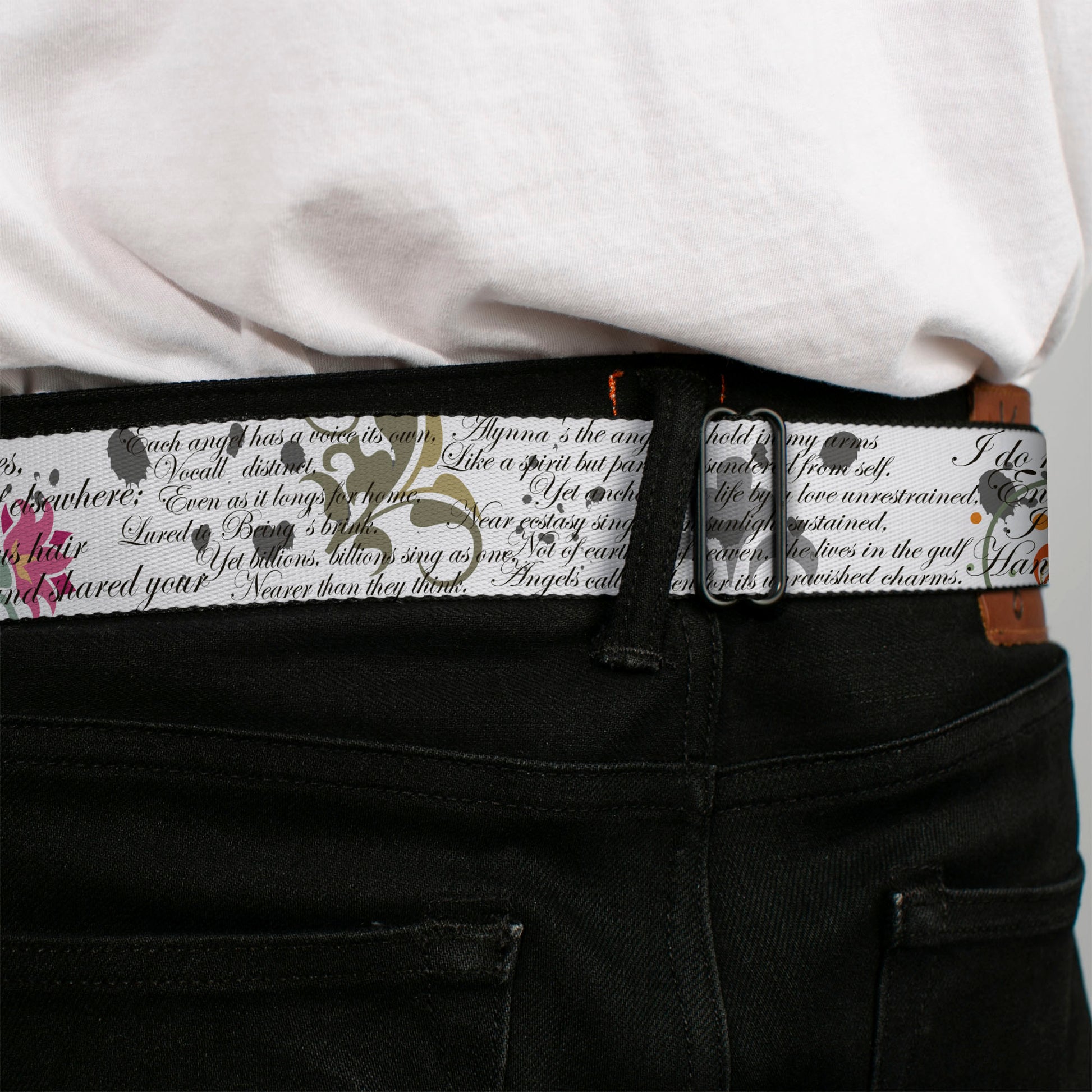 BD Wings Logo CLOSE-UP Full Color Black Silver Seatbelt Belt - Poems Webbing Seatbelt Belts Buckle-Down