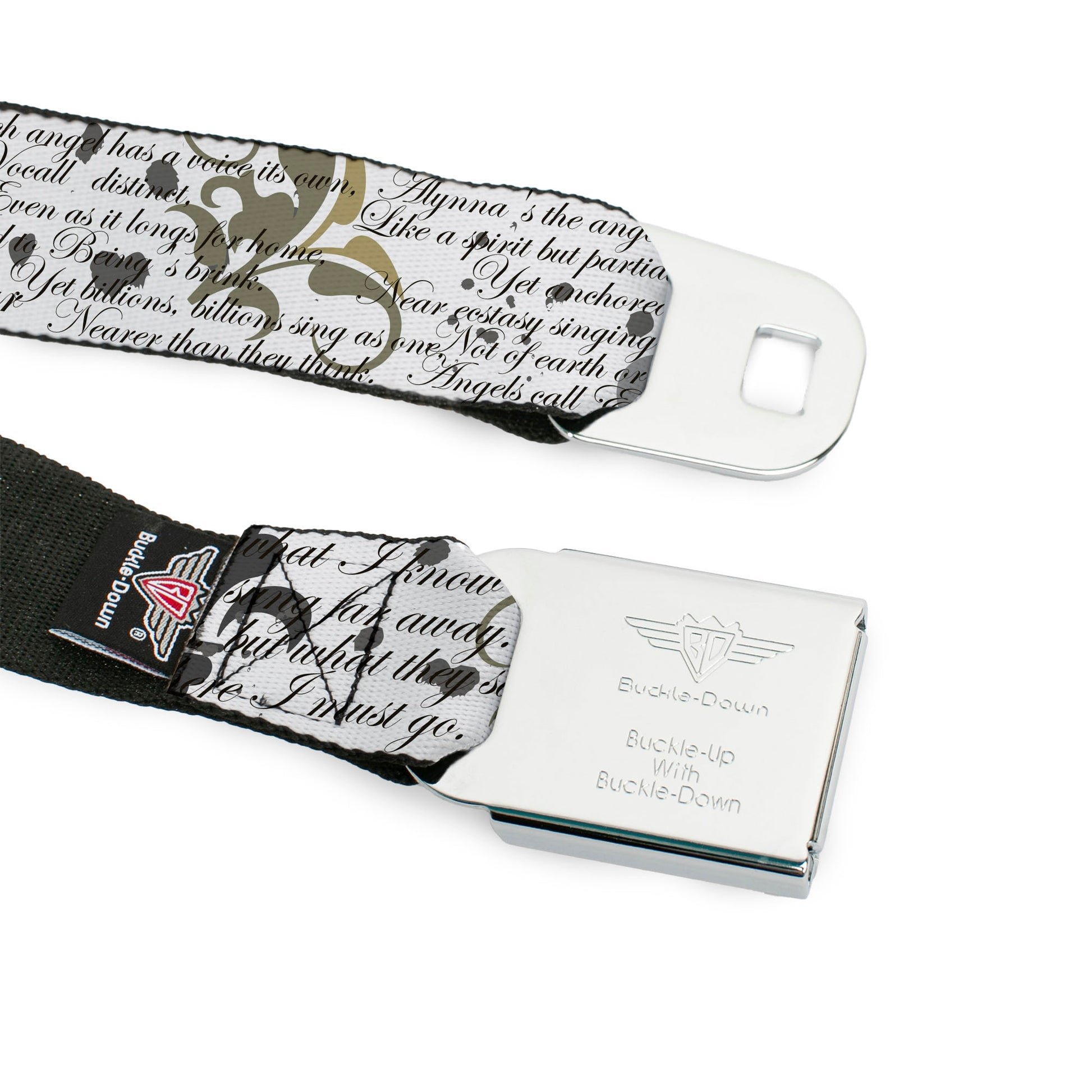 BD Wings Logo CLOSE-UP Full Color Black Silver Seatbelt Belt - Poems Webbing Seatbelt Belts Buckle-Down