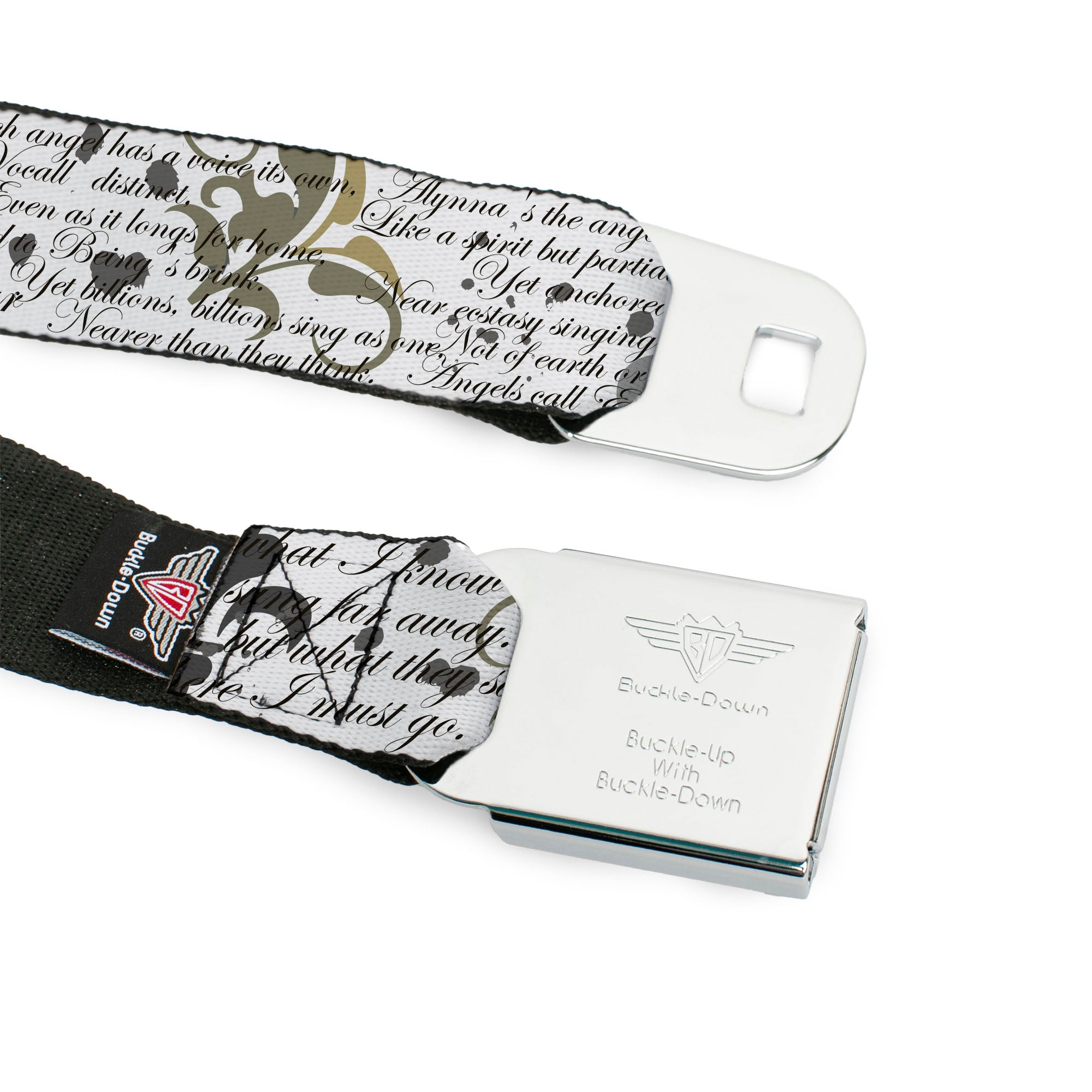 BD Wings Logo CLOSE-UP Full Color Black Silver Seatbelt Belt - Poems Webbing Seatbelt Belts Buckle-Down