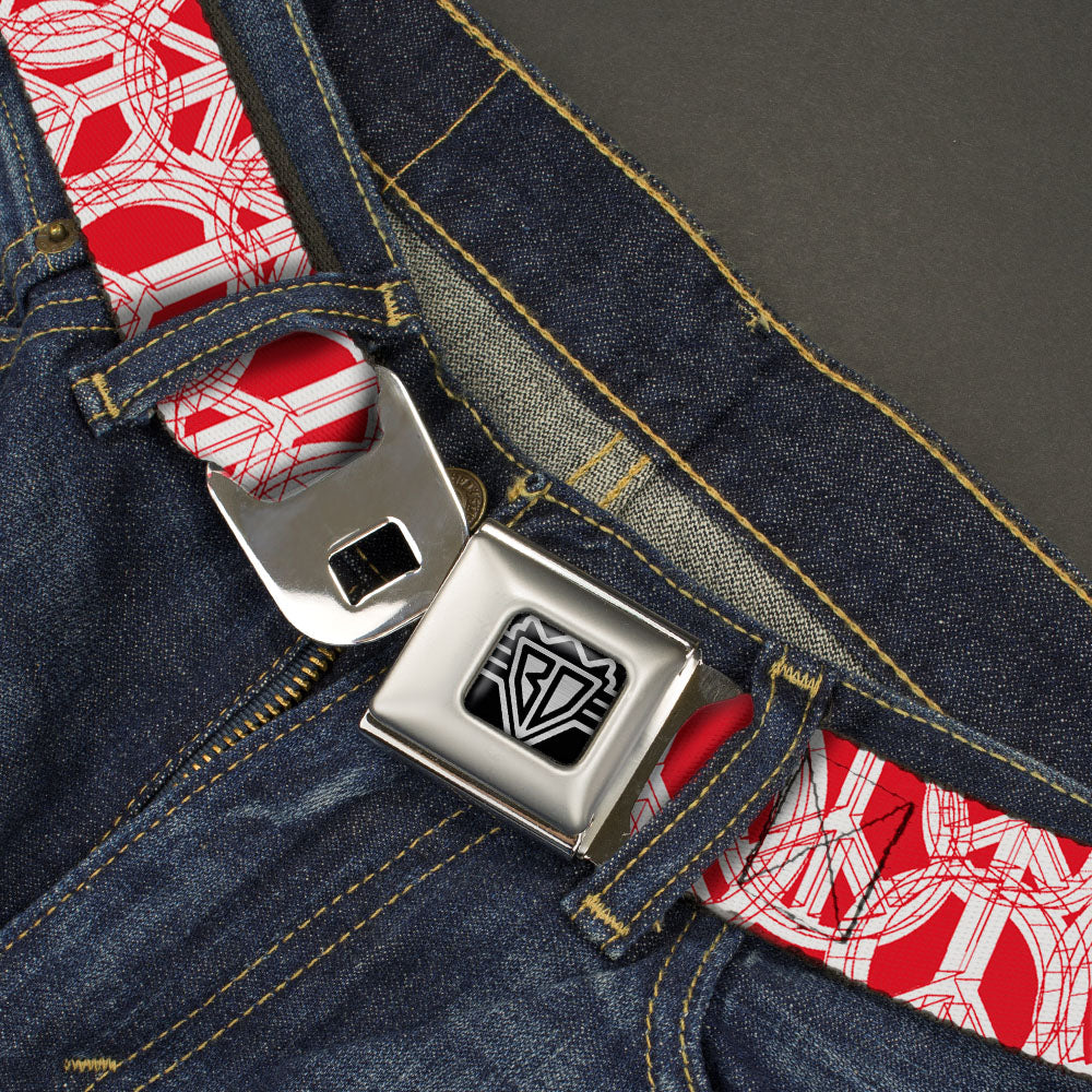 BD Wings Logo CLOSE-UP Full Color Black Silver Seatbelt Belt - Peace Sketch Red/White Webbing Seatbelt Belts Buckle-Down