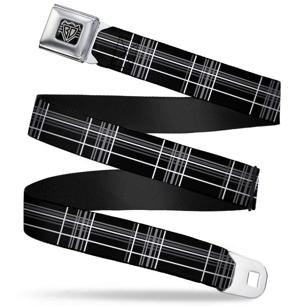 BD Wings Logo CLOSE-UP Full Color Black Silver Seatbelt Belt - Plaid Black/Gray Webbing Seatbelt Belts Buckle-Down