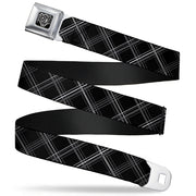 BD Wings Logo CLOSE-UP Full Color Black Silver Seatbelt Belt - Plaid X Black/Gray Webbing Seatbelt Belts Buckle-Down