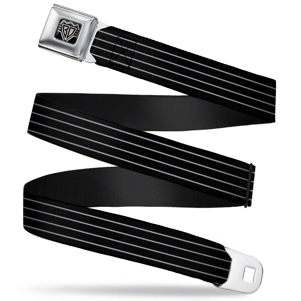 BD Wings Logo CLOSE-UP Full Color Black Silver Seatbelt Belt - Pinstripes Black/Gray Webbing Seatbelt Belts Buckle-Down