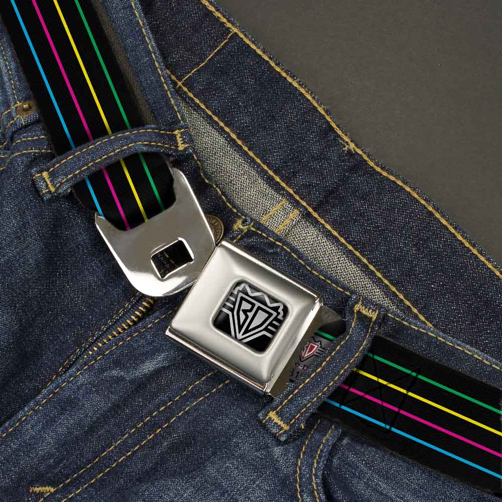 BD Wings Logo CLOSE-UP Full Color Black Silver Seatbelt Belt - Pinstripes Black/Multi Color Webbing Seatbelt Belts Buckle-Down