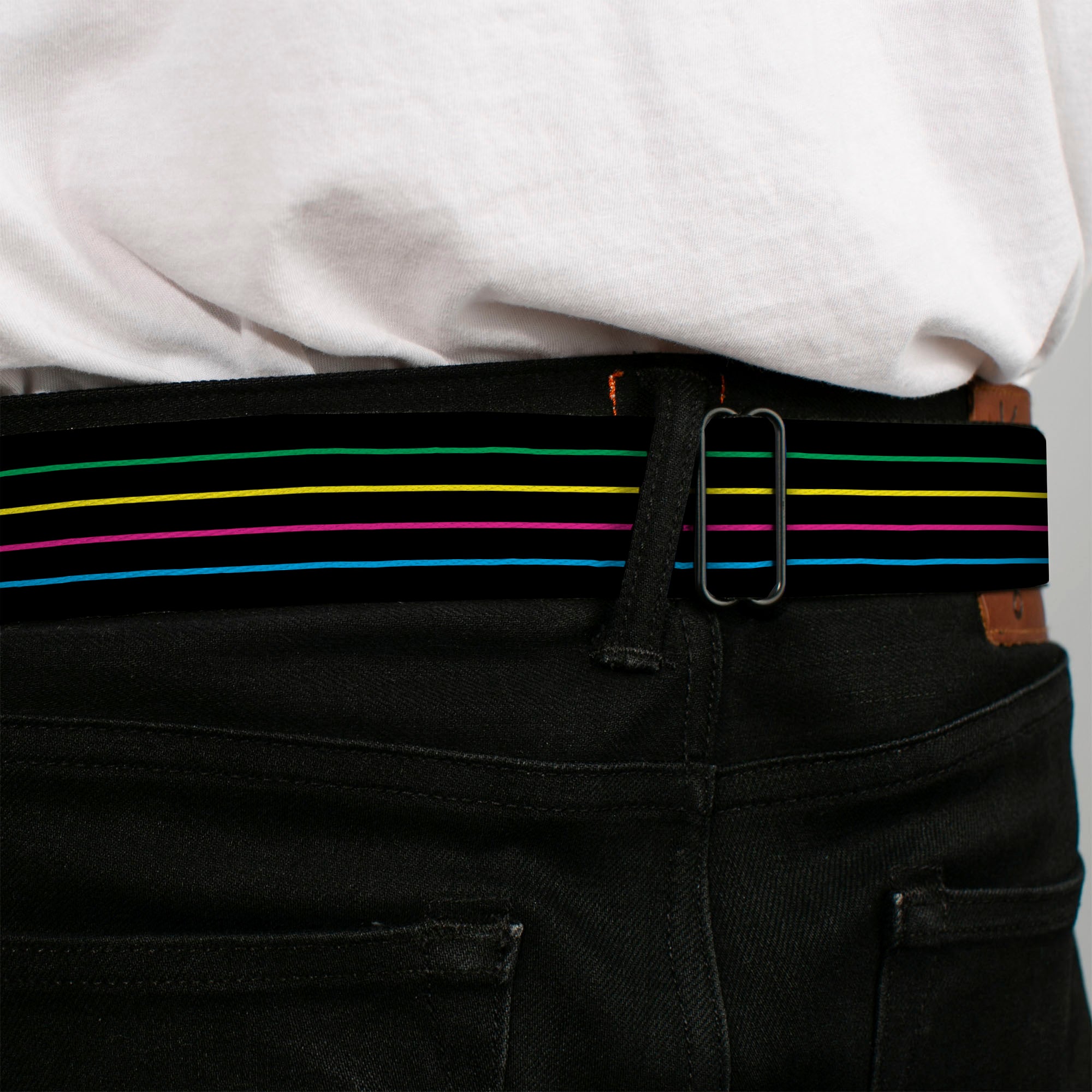 BD Wings Logo CLOSE-UP Full Color Black Silver Seatbelt Belt - Pinstripes Black/Multi Color Webbing Seatbelt Belts Buckle-Down