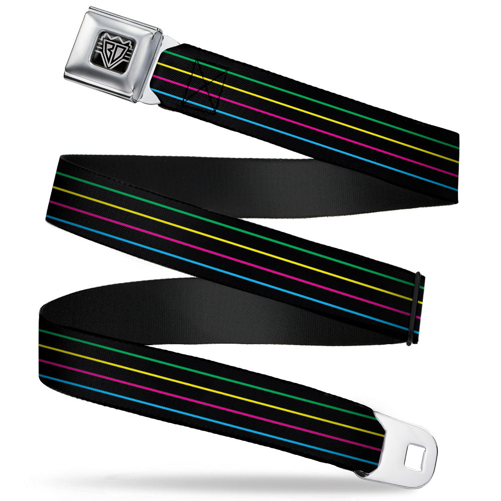 BD Wings Logo CLOSE-UP Full Color Black Silver Seatbelt Belt - Pinstripes Black/Multi Color Webbing Seatbelt Belts Buckle-Down