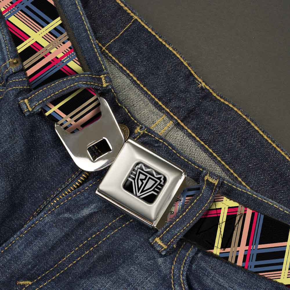 BD Wings Logo CLOSE-UP Full Color Black Silver Seatbelt Belt - Plaid Black/Yellow/Red/Blue/Orange Webbing Seatbelt Belts Buckle-Down