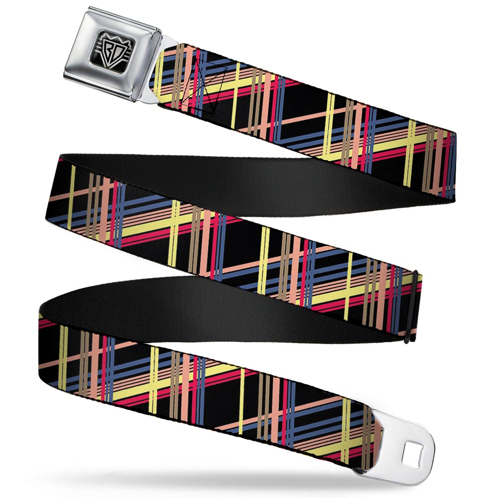 BD Wings Logo CLOSE-UP Full Color Black Silver Seatbelt Belt - Plaid Black/Yellow/Red/Blue/Orange Webbing Seatbelt Belts Buckle-Down