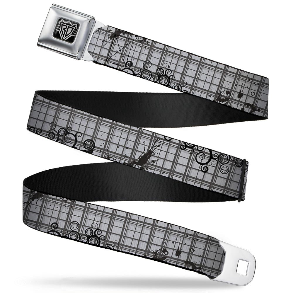 BD Wings Logo CLOSE-UP Full Color Black Silver Seatbelt Belt - Plaid Curls Gray Webbing Seatbelt Belts Buckle-Down