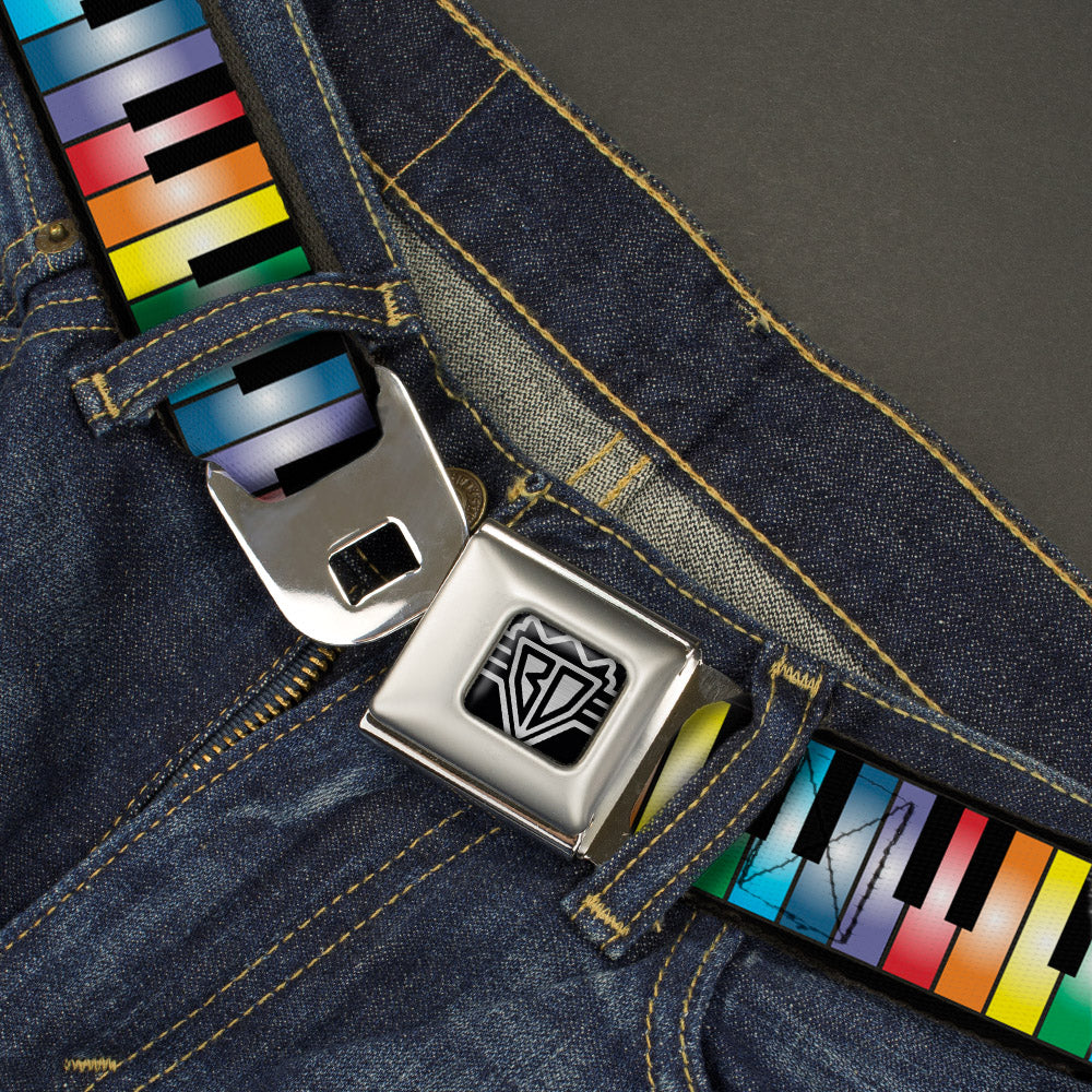 BD Wings Logo CLOSE-UP Full Color Black Silver Seatbelt Belt - Piano Keys Rainbow Webbing Seatbelt Belts Buckle-Down