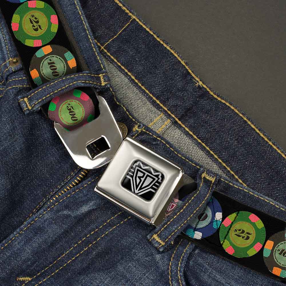 BD Wings Logo CLOSE-UP Full Color Black Silver Seatbelt Belt - Poker Chips 1 Webbing Seatbelt Belts Buckle-Down