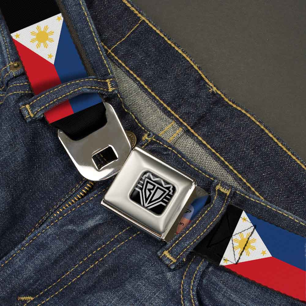 BD Wings Logo CLOSE-UP Full Color Black Silver Seatbelt Belt - Philippines Flags Webbing Seatbelt Belts Buckle-Down